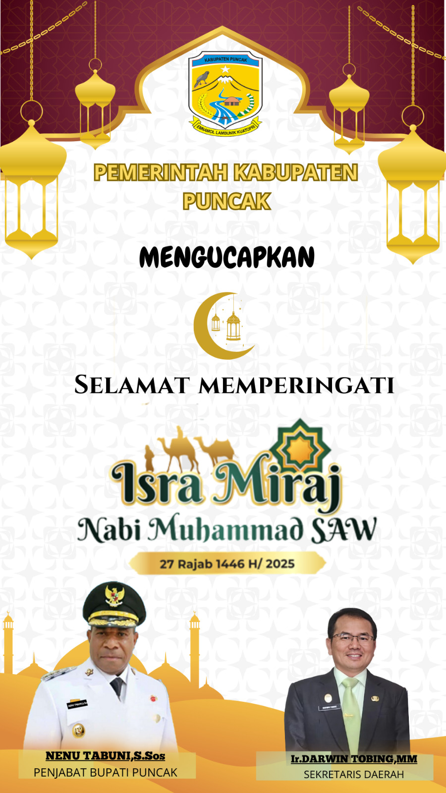 Pemerintah Kabupaten Puncak Mengucapkan Selamat Memperingati Isra Miraj
